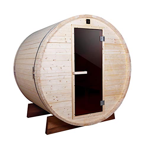 Sauna à vapeur ALEKO pour 4 personnes |  Chauffage électrique européen Harvia|  Accessoires de sauna, verre trempé, bois de pin blanc, pierres|  Sauna à vapeur baril de luxe, spa spacieux à domicile |  Sauna extérieur intérieur (SB4PINE)