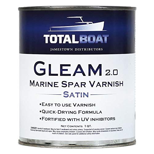 TotalBoat Gleam Marine Spar Vernis, finition polyuréthane brillante et satinée pour bois, bateaux et mobilier d'extérieur (pinte satinée à faible brillance)