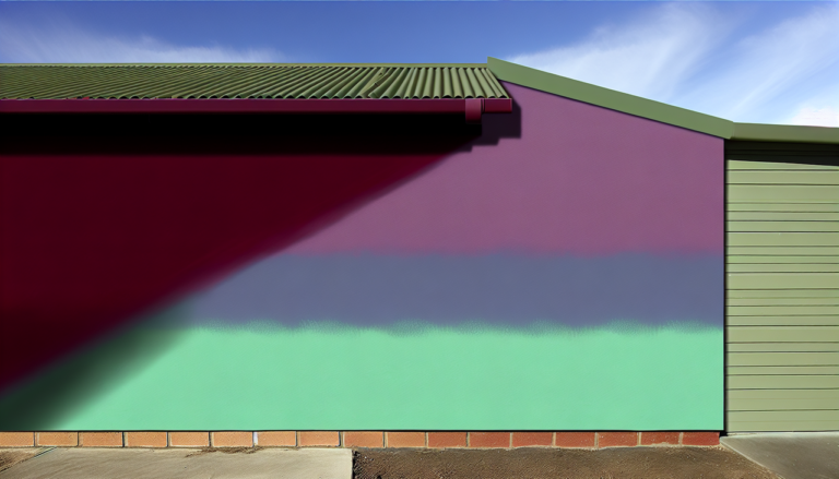 Couleur en M : Mélange maroon, mauve et menthe verte sur un mur de maison avec texture réaliste et éclairage naturel.