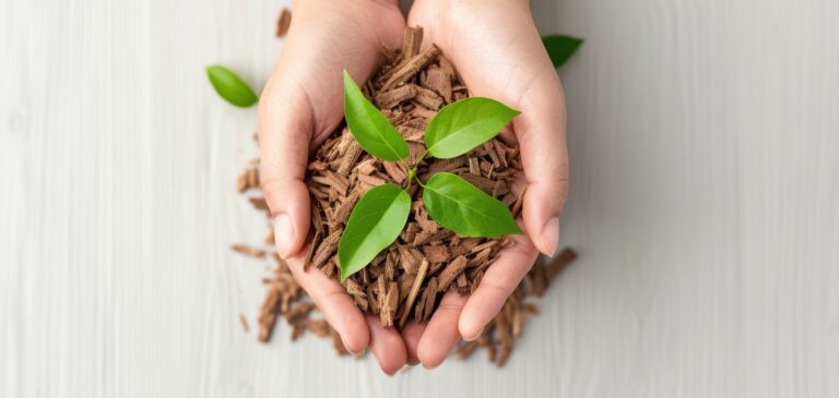 bois et feuilles vertes dans les mains