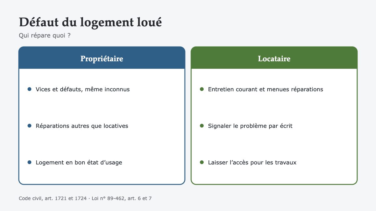 Infiltrations, chaudière en panne, humidité : quand le logement loué a un défaut, qui répare et qui paie ?